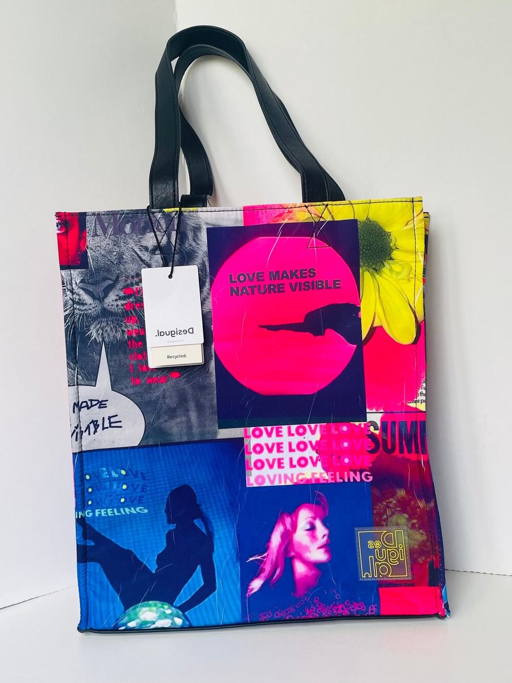 Desigual Large Collage Recycled Crinkle Nylon Graphic Tote Bag